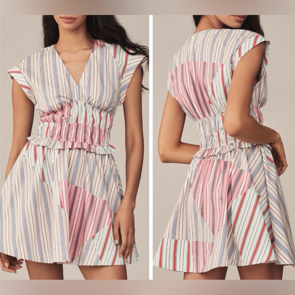 Anthropologie Cap-Sleeve V-Neck A-Line Mini Dress